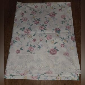 Vintage Laby Pepperell Floral Eyelet Trim Twin Flat Sheet Made USA
